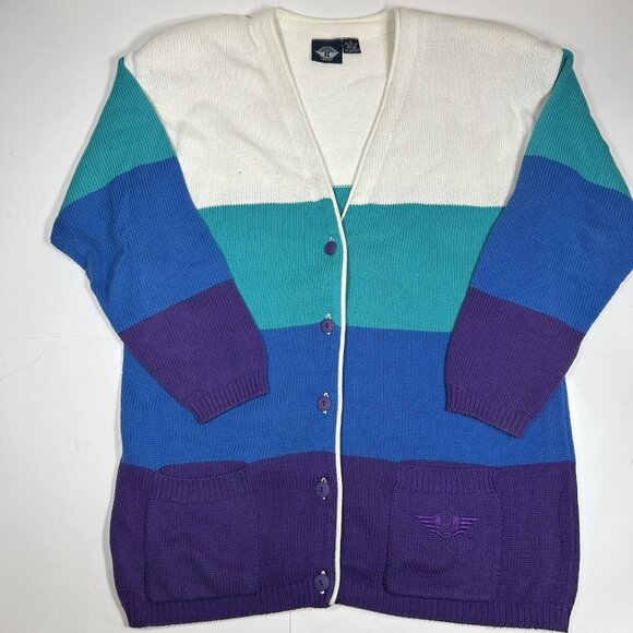 Vtg Dockers Women Heavy Cardigan Sweater Color Block Oversized 100% Cotton Sz M - Picture 3 of 7